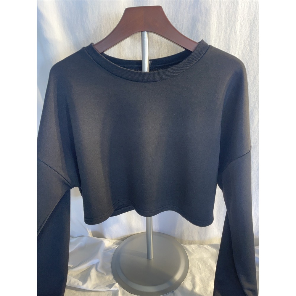 Hey‎ Babe Long-Sleeve Cropped Sweat Shirt Black Size Large